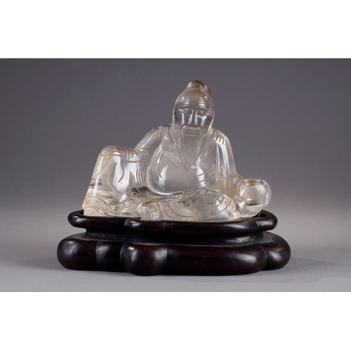 Rock crystal figure probably representing li taipo the famous poet who fell asleep on his jar. China 19th century 